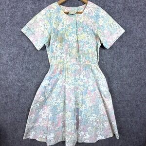 Vintage Christina Grant Fit & Flare Dress Womens Pastel Floral 80s Picnic Day